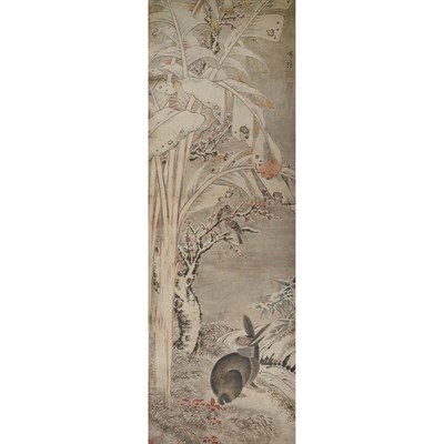 Lot 291 - Hu Mei 18th Century Hanging scroll Hare and...