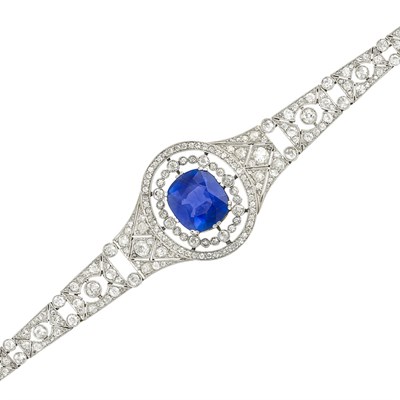 Lot 164 - Belle Epoque Platinum, Gold, Sapphire and Diamond Bracelet