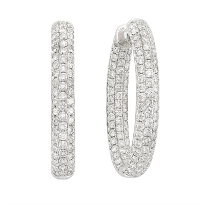 Lot 238 - Pair of White Gold and Diamond Hoop Earrings