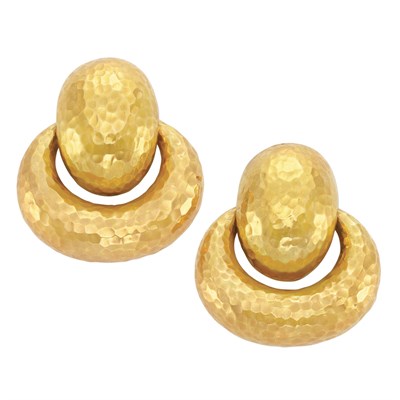 Lot 71 - Pair of Hammered Gold Door Knocker Earclips, David Webb