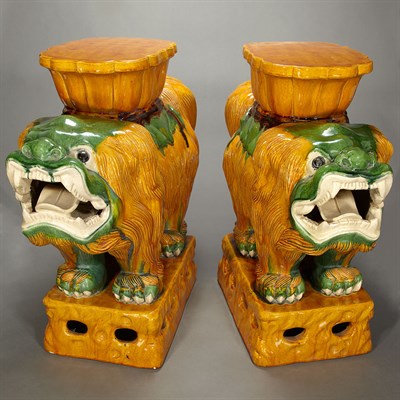 Lot 421 - Pair of Chinese Porcelain Foo Dog Form Garden...