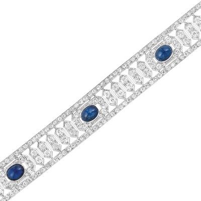 Lot 191 - Platinum, Cabochon Sapphire and Diamond Bracelet