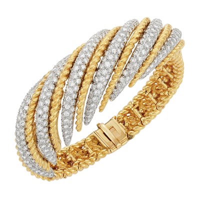 Lot 358 - Gold, Platinum and Diamond Bombe Bracelet