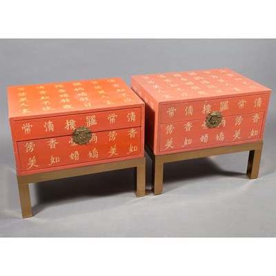 Lot 340 - Pair of Chinese Painted Chests on Stands...