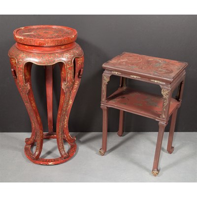 Lot 466 - Chinese Red Lacquered Stand Height 34 3/4...