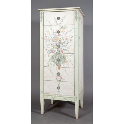 Lot 450 - Floral Painted Tall Chest of Drawers Height 53...