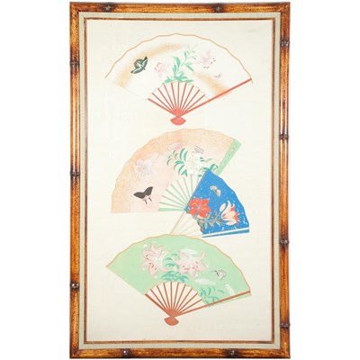 Lot 554 - Pair of Chinese Framed Watercolors of Fans...