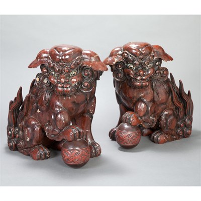 Lot 522 - Pair of Japanese Lacquered Figures Foo Dogs...