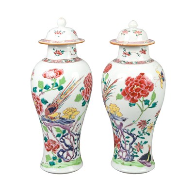 Lot 229 - Pair of Chinese Famile Rose Pheonix Decorated...