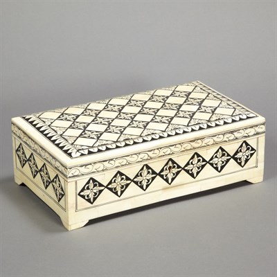 Lot 482 - Ink Decorated Tessellated Bone Box Height 4...