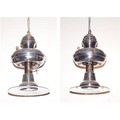 Lot 454 - Pair of Chromed Metal Hanging Fixtures Height...