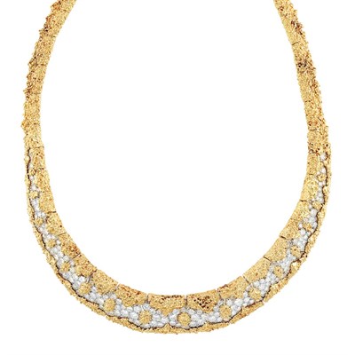 Lot 361 - Nugget Gold, Platinum and Diamond Necklace