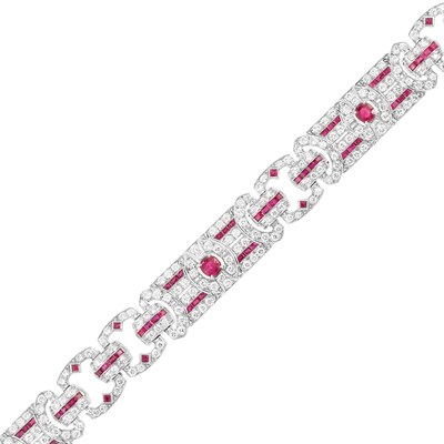 Lot 427 - Platinum, Ruby and Diamond Bracelet
