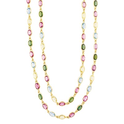 Lot 56 - Long Gold and Multicolored Colored Stone Chain Necklace