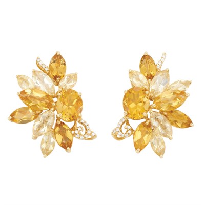 Lot 57 - Pair of Gold, Citrine and Diamond Cluster Earclips