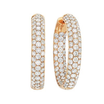 Lot 118 - Pair of Gold and Diamond Hoop Earrings