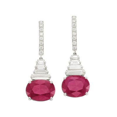 Lot 321 - Pair of White Gold, Diamond and Ruby Pendant-Earrings, Piranesi