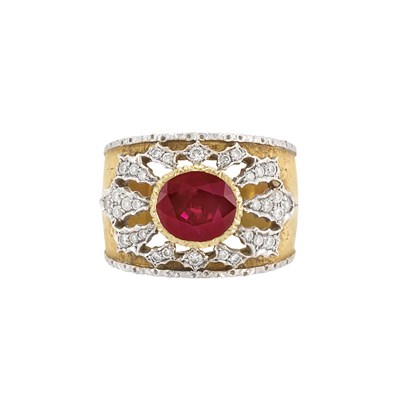 Lot 40 - Two-Color Gold, Ruby and Diamond Ring, Mario Buccellati
