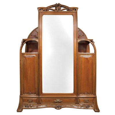 Lot 421 - French Art Nouveau Carved Walnut Armoire Louis...