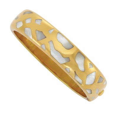 Lot 13 - Gold, Hematite, Black Onyx and Mother-of-Pearl Bangle Bracelet, Tiffany & Co.