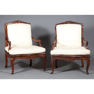 Lot 208 - Pair of Regence Stained Beechwood and Caned...