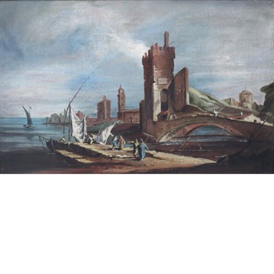 Lot 84 - Manner of Francesco Guardi Figures on a Jetty...