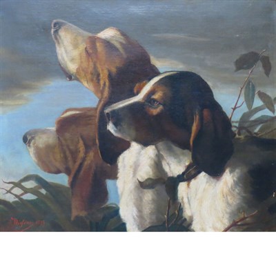Lot 54 - French School 19th Century Three Hounds, 1894...