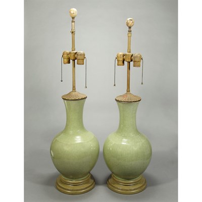 Lot 342 - Pair of Chinese Celadon Glazed Porcelain Lamps...