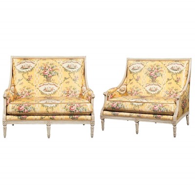 Lot 379 - Pair of Louis XVI White Painted Canapes Last...