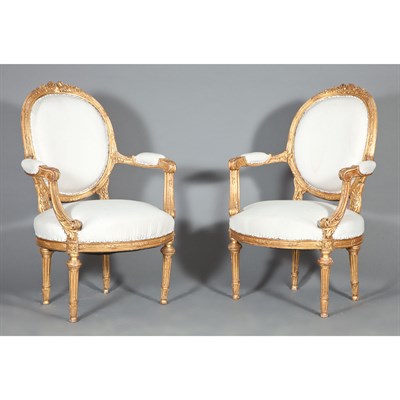 Lot 395 - Pair of Louis XVI Style Carved and Gilt-Wood...