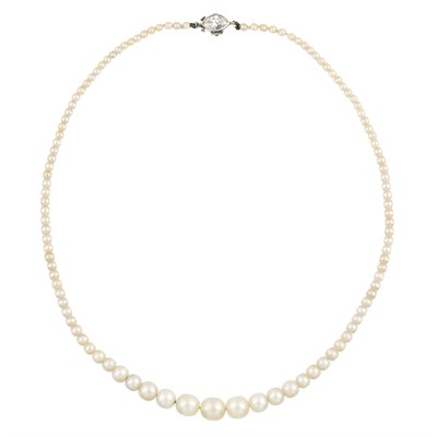 Lot 404 - Natural and Cultured Pearl Necklace with Platinum and Diamond Clasp