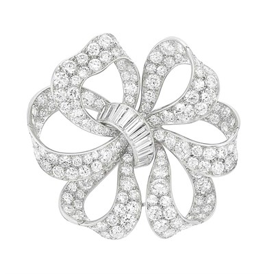 Lot 400 - Platinum and Diamond Bow Brooch