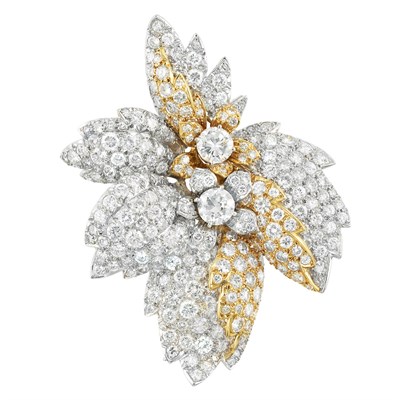 Lot 387 - Platinum, Gold and Diamond Flower Clip-Brooch, Mary Douglas