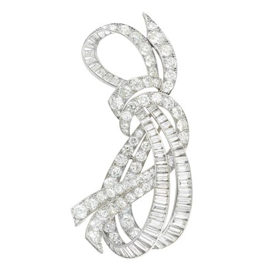 Lot 423 - Platinum and Diamond Bow Brooch, France
