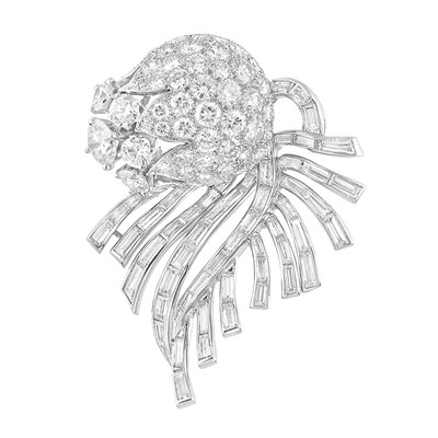 Lot 417 - Platinum and Diamond Flower Clip-Brooch