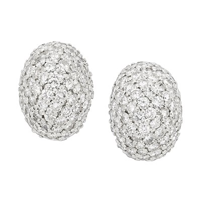 Lot 393 - Pair of Platinum and Diamond Bombe Earclips