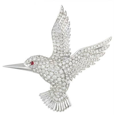 Lot 395 - Platinum and Diamond Hummingbird Brooch