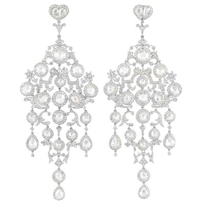 Lot 253 - Pair of Platinum and Diamond Pendant-Earclips