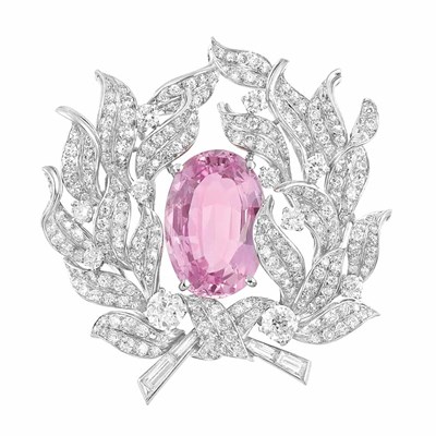 Lot 341 - Platinum, Pink Topaz and Diamond Pendant