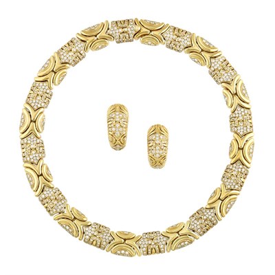 Lot 77 - Gold and Diamond Necklace and Pair of Earclips