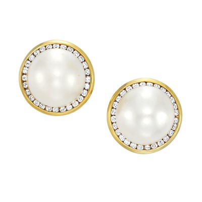 Lot 278 - Pair of Gold, Mabe Pearl and Diamond Earclips