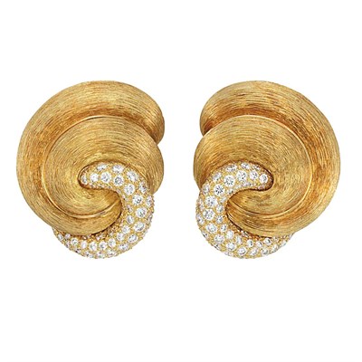 Lot 373 - Pair of Gold and Diamond Earclips, Henry Dunay