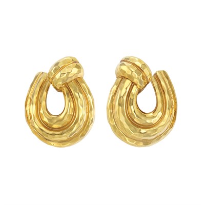 Lot 286 - Pair of Hammered Gold Hoop Earclips, Henry Dunay
