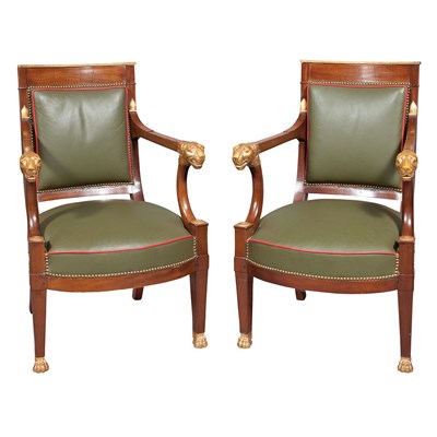 Lot 278 - Pair of Empire Style Parcel Gilt Mahogany...