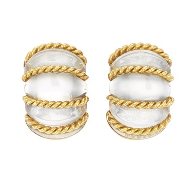 Lot 6 - Pair of Gold and Rock Crystal Shrimp Earclips, Seaman Schepps