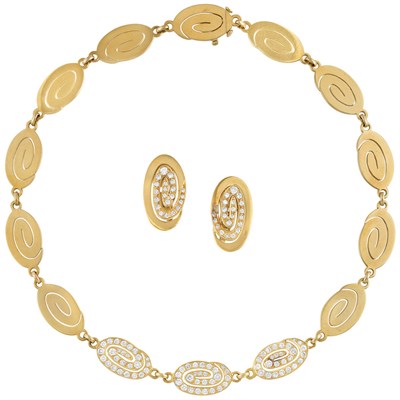 Lot 259 - Gold and Diamond Necklace and Pair of Earclips, Bulgari