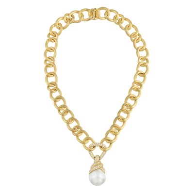 Lot 368 - Gold, Diamond and South Sea Cultured Pearl Pendant-Necklace, Henry Dunay