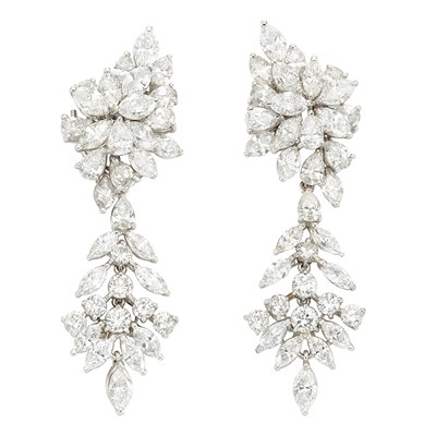 Lot 328 - Pair of Platinum and Diamond Pendant-Earclips