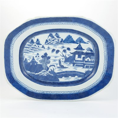 Lot 157 - Canton Blue and White Porcelain Platter 19th...