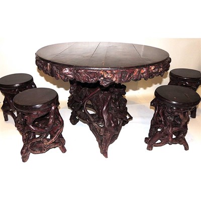 Lot 531 - Rustic Rootwood Table and Four Stools en Suite...